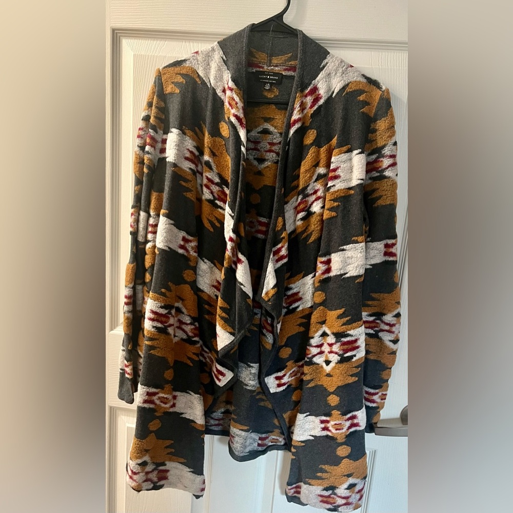 Lucky brand open front Aztec/southwestern design cardigan size large